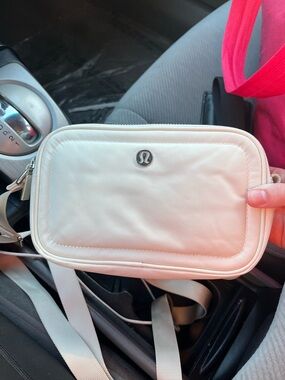 lululemon athletica Cream Small Zip Pouch with Pink Strap